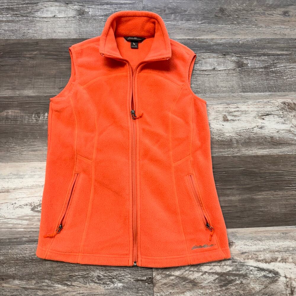 Eddie Bauer Orange Womens XS Full Zip Outdoor Fleece Vest Gorpcore‎ Hiking
